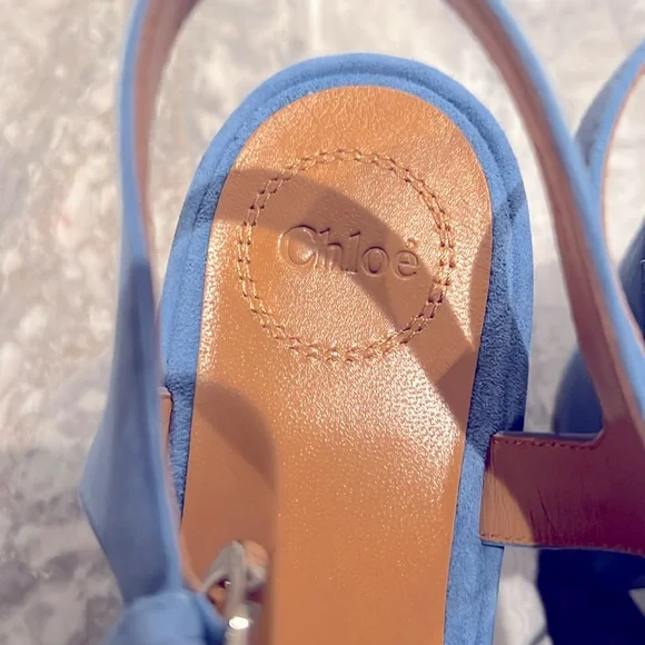 Chloé Odina Blue High Heel Platform Sandals, Size 38 NEW +2 DustBags